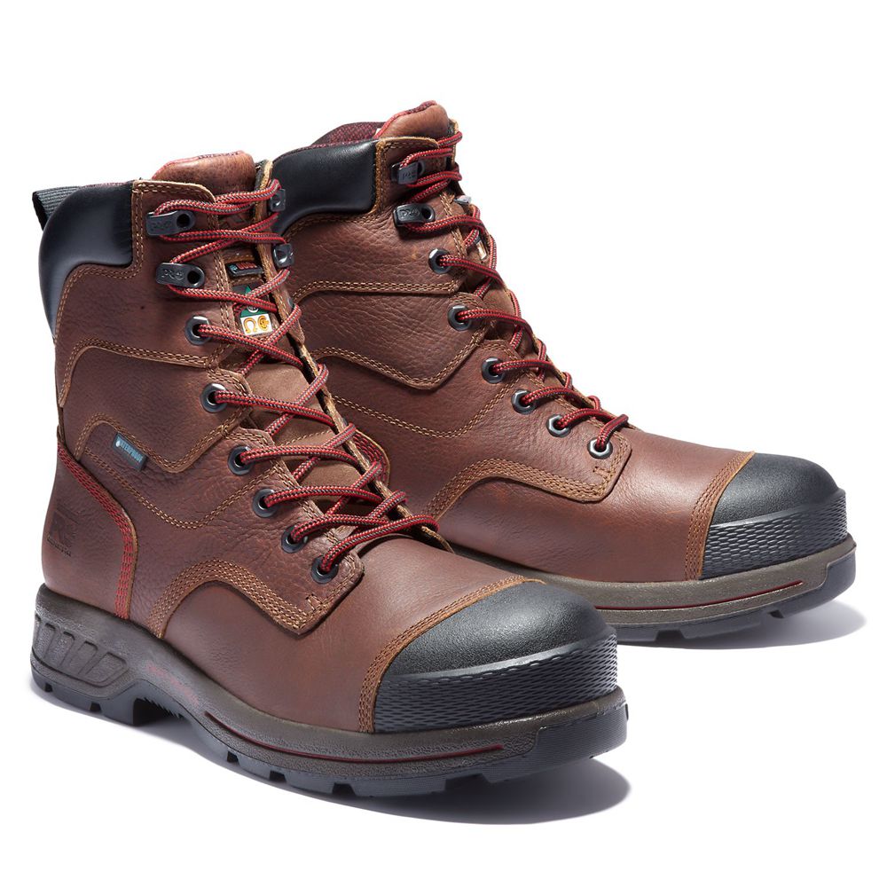 Timberland Μποτακια Εργασίας Ανδρικα Καφε/Μαυρα - Pro® Endurance Hd 8\" Comp Toe - Greece 2158064-OQ